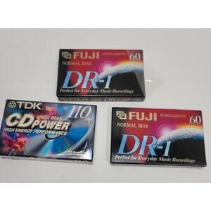Lot of 3 New Sealed Blank Cassettes Fuji DR-I 60 min & TDK CDpower 110 min